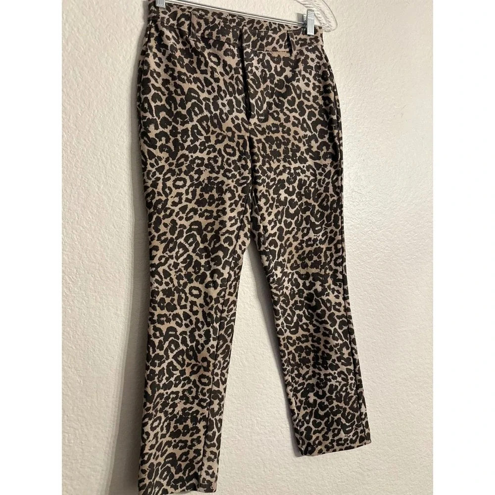 Free People Leopard‎ Print Slim Trousers Tan Brown Animal OB2106024 Womens 4